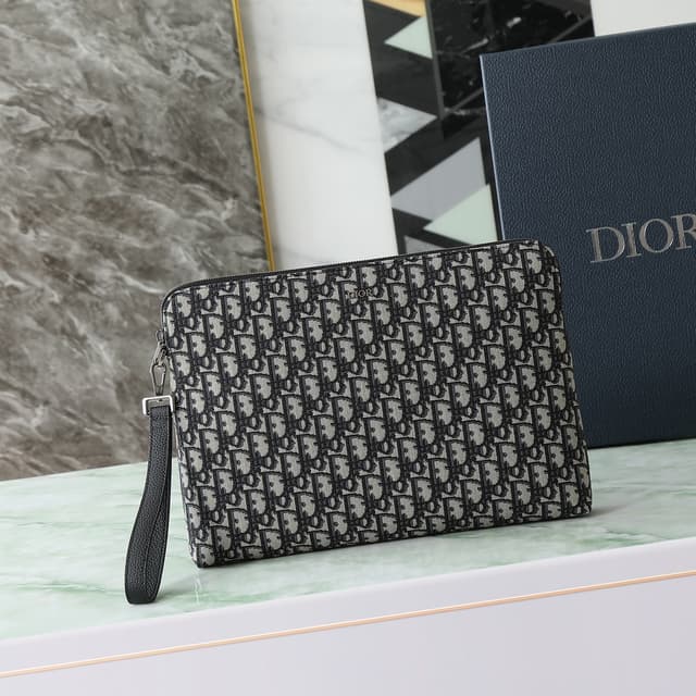Dior Oblique Zip Clutch In Black And Beige | Yupoo Rep Bags image 1