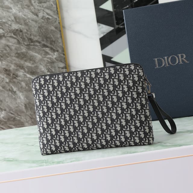 Dior Oblique Zip Clutch In Black And Beige | Yupoo Rep Bags image 3