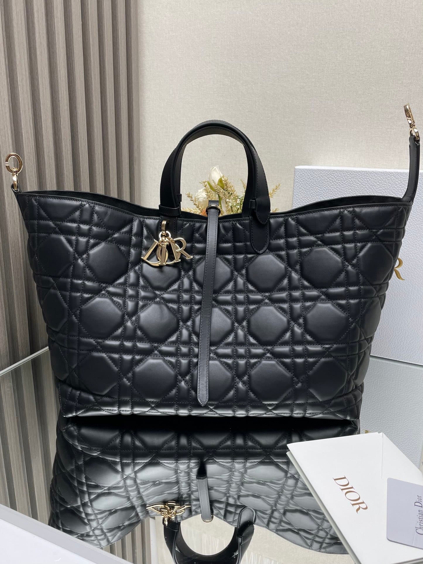 YupooPA Dior Toujours Large Black Macrocannage Tote Bag image 6