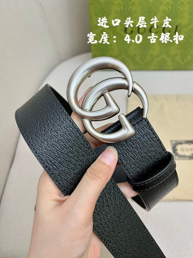 GUCCI 4.0cm Early Spring Leather Belt With GG Buckle | Yupoo Rep Belts image 2