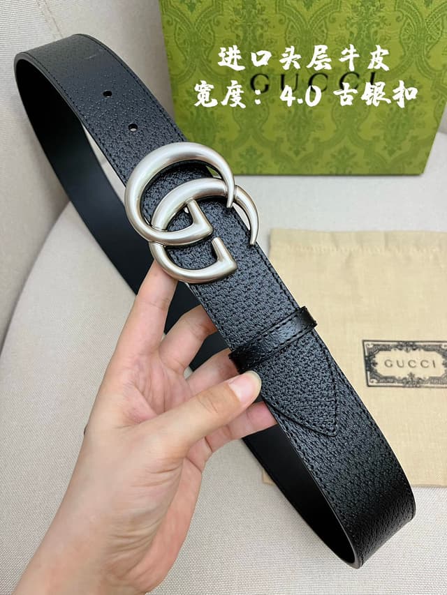 GUCCI 4.0cm Early Spring Leather Belt With GG Buckle | Yupoo Rep Belts image 3