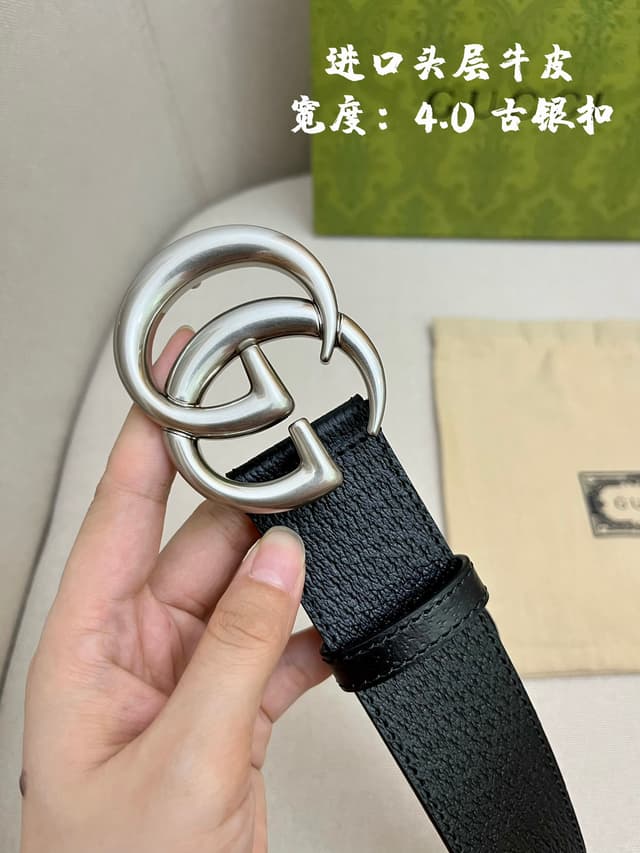 GUCCI 4.0cm Early Spring Leather Belt With GG Buckle | Yupoo Rep Belts image 5