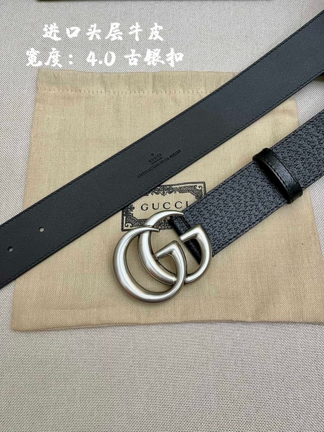 GUCCI 4.0cm Early Spring Leather Belt With GG Buckle | Yupoo Rep Belts image 6