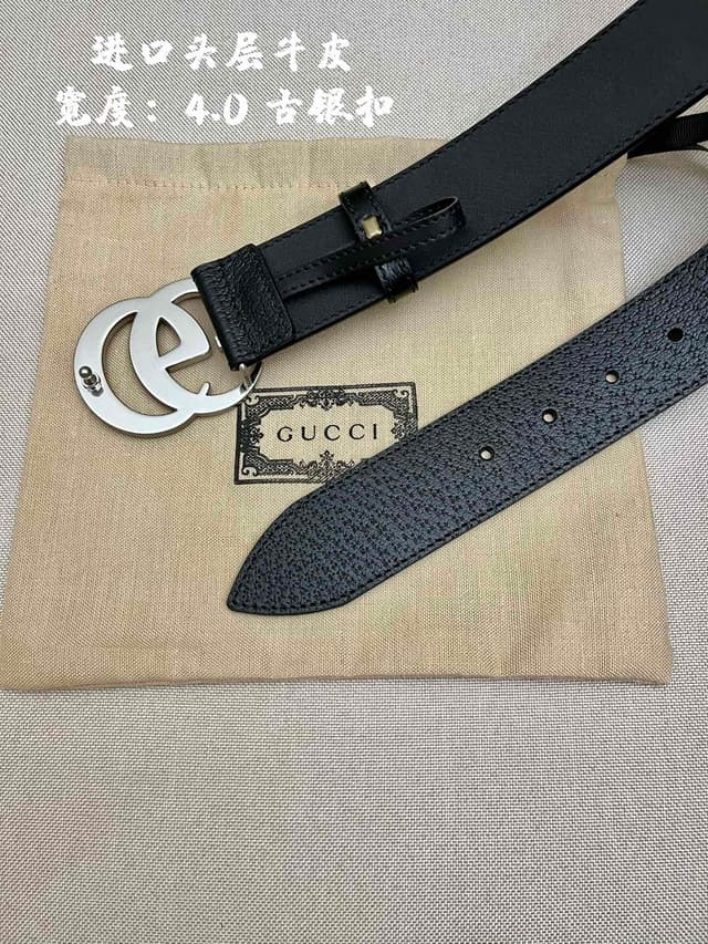 GUCCI 4.0cm Early Spring Leather Belt With GG Buckle | Yupoo Rep Belts image 8