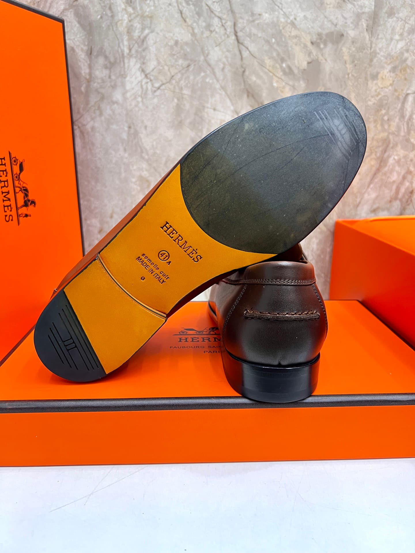 YupooPA Shoes: Luxury Hermès-Inspired Giovanni Loafers - Handcrafted Leather Slip-On Dress Shoes with Palladium Buckle image 8