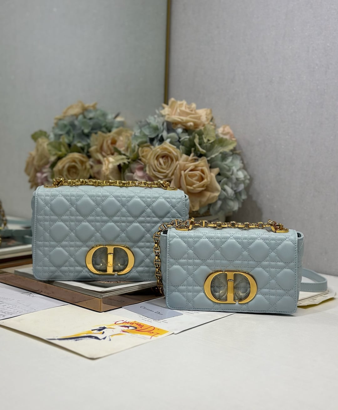 Yupoo Dior Caro Bag Blue Waxed Leather Gold Metal Buckle image 1
