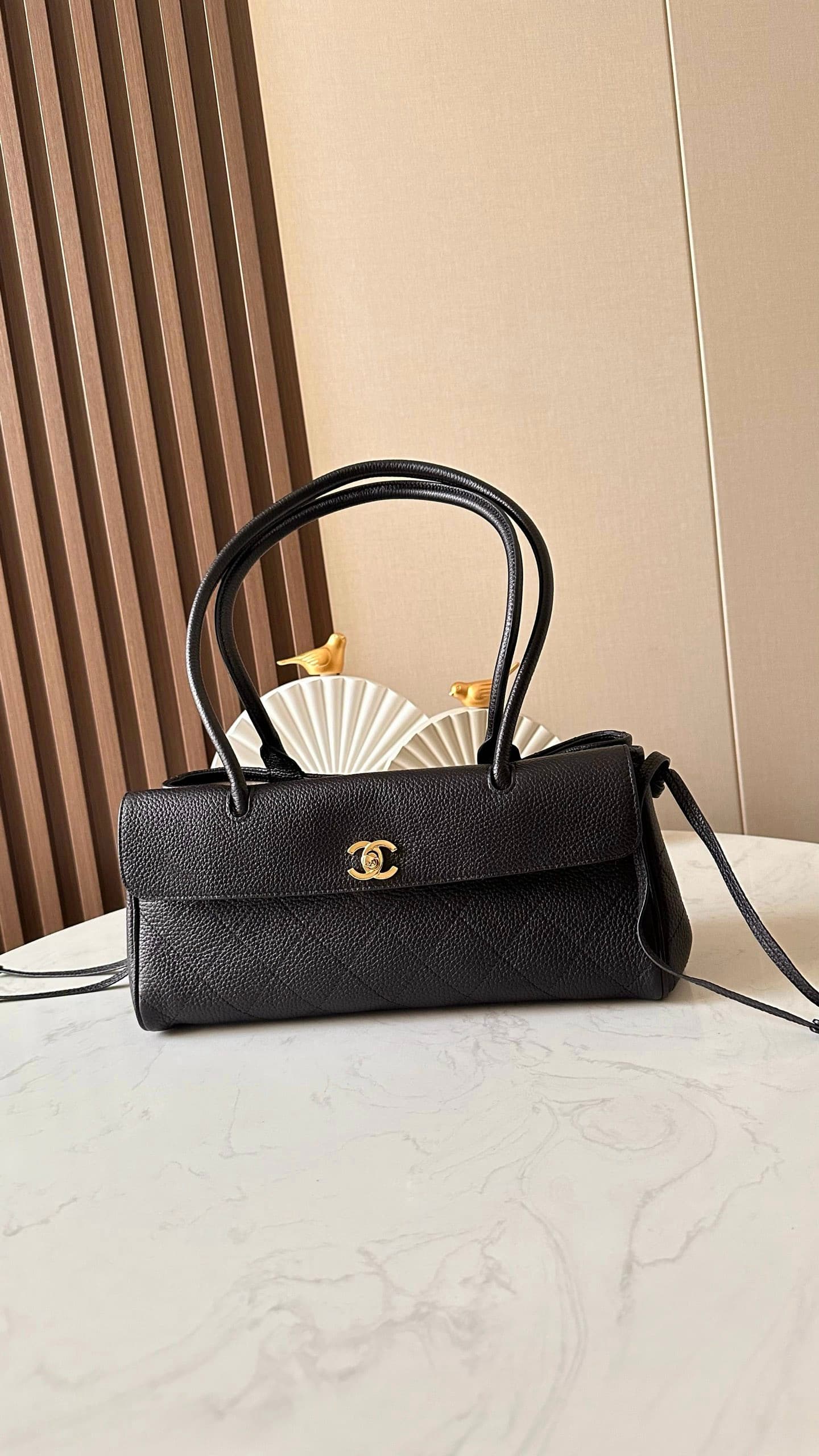 Chanel 26S Black Bowling Bag Rep Bag Yupoo 31cm Quilted Calfskin