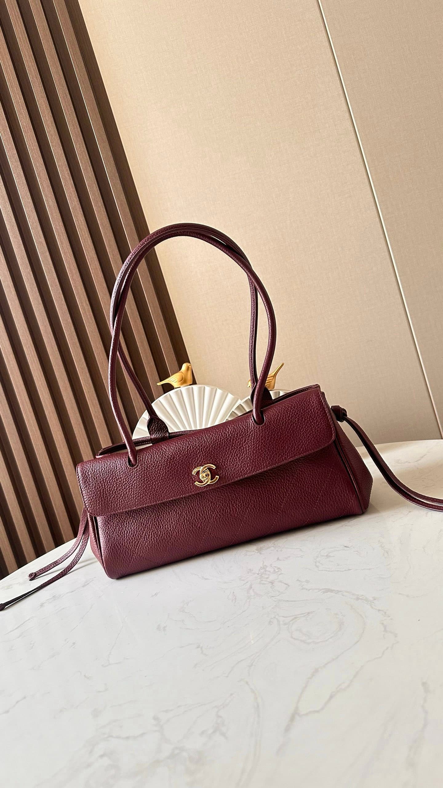Chanel 26S Burgundy Bowling Bag Rep Bag Yupoo 31cm Grained Calfskin