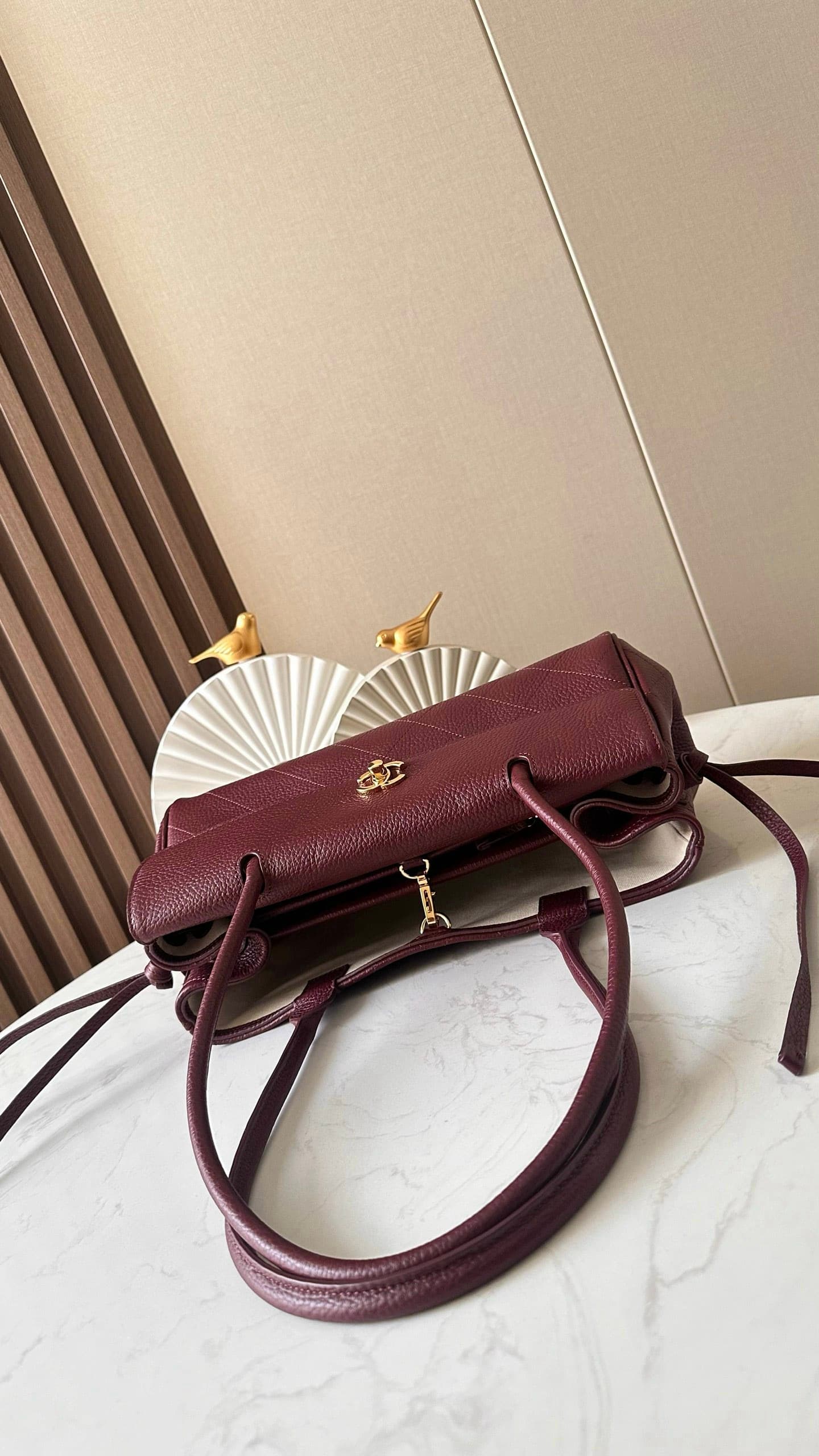 Chanel 26S Burgundy Bowling Bag Rep Bag Yupoo 31cm Grained Calfskin image 2