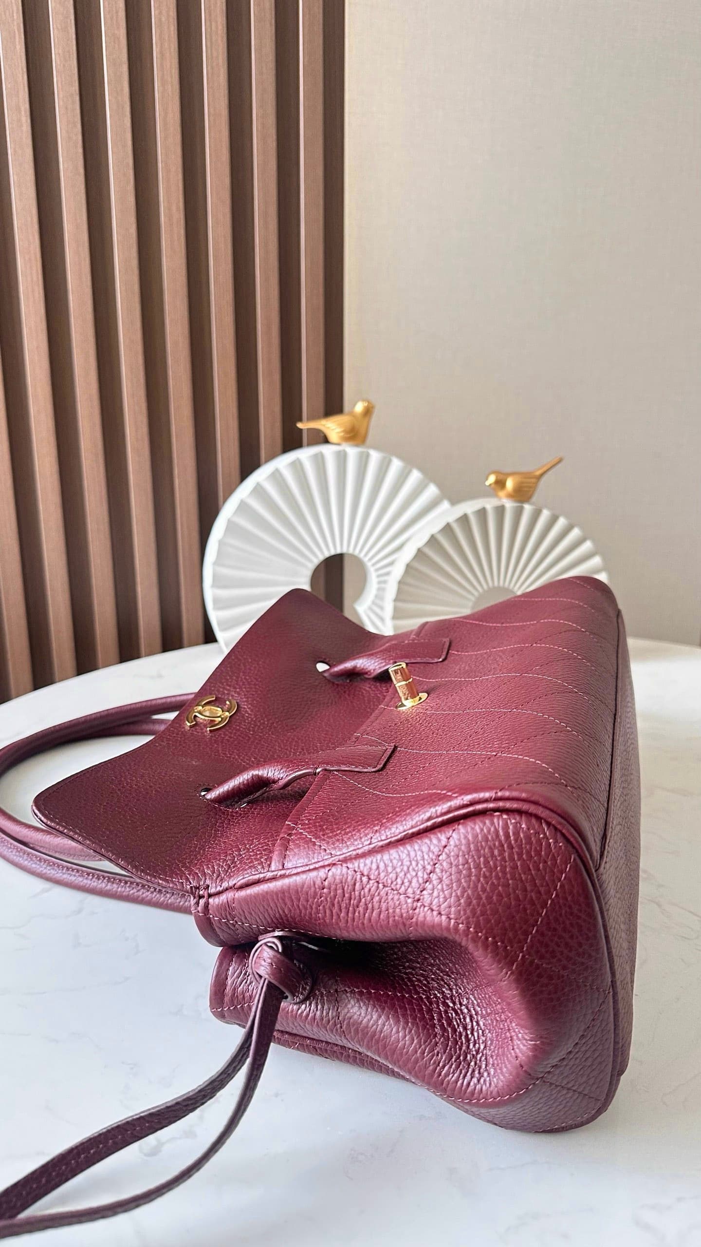 Chanel 26S Burgundy Bowling Bag Rep Bag Yupoo 31cm Grained Calfskin image 4