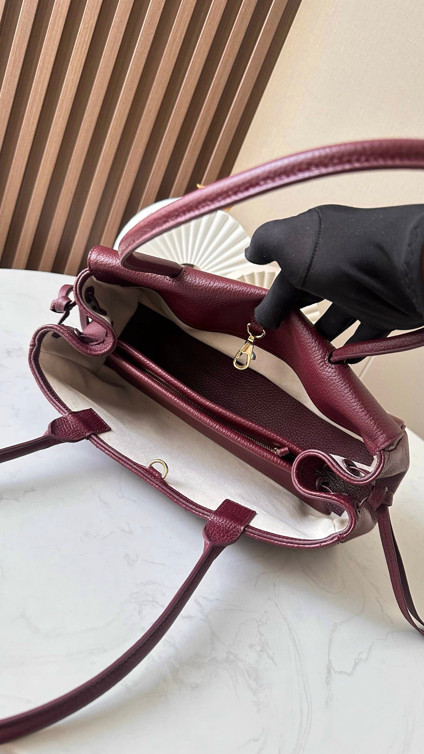 Chanel 26S Burgundy Bowling Bag Rep Bag Yupoo 31cm Grained Calfskin image 5