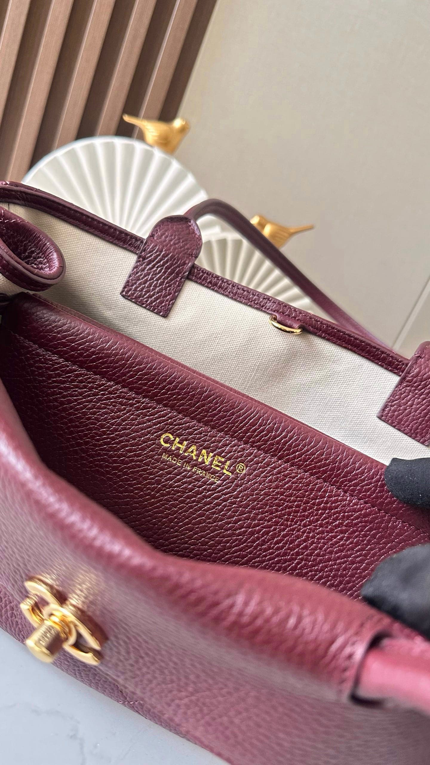 Chanel 26S Burgundy Bowling Bag Rep Bag Yupoo 31cm Grained Calfskin image 8