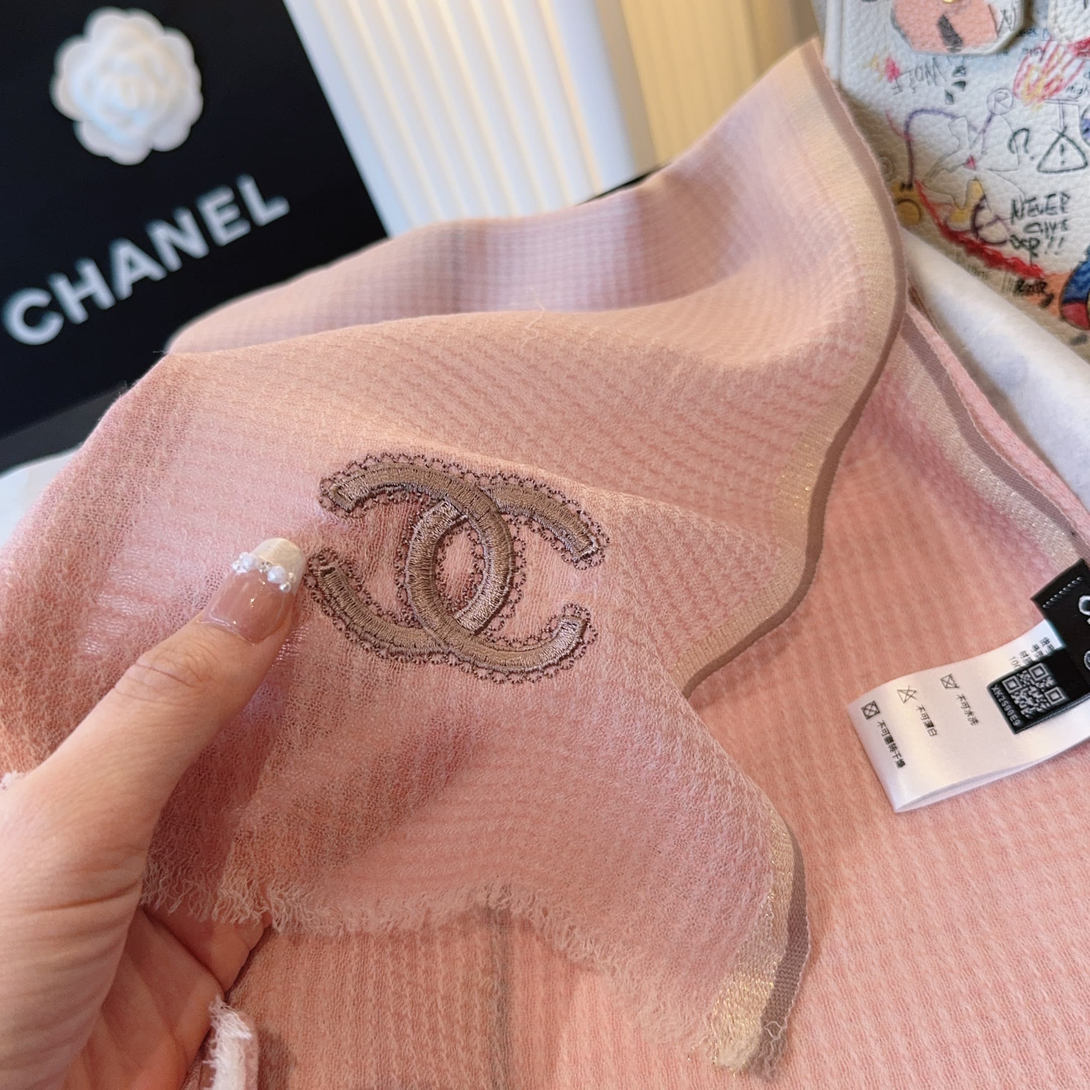 Chanel Cashmere Rep Scarf | Watercolor Gradient Wrap image 4