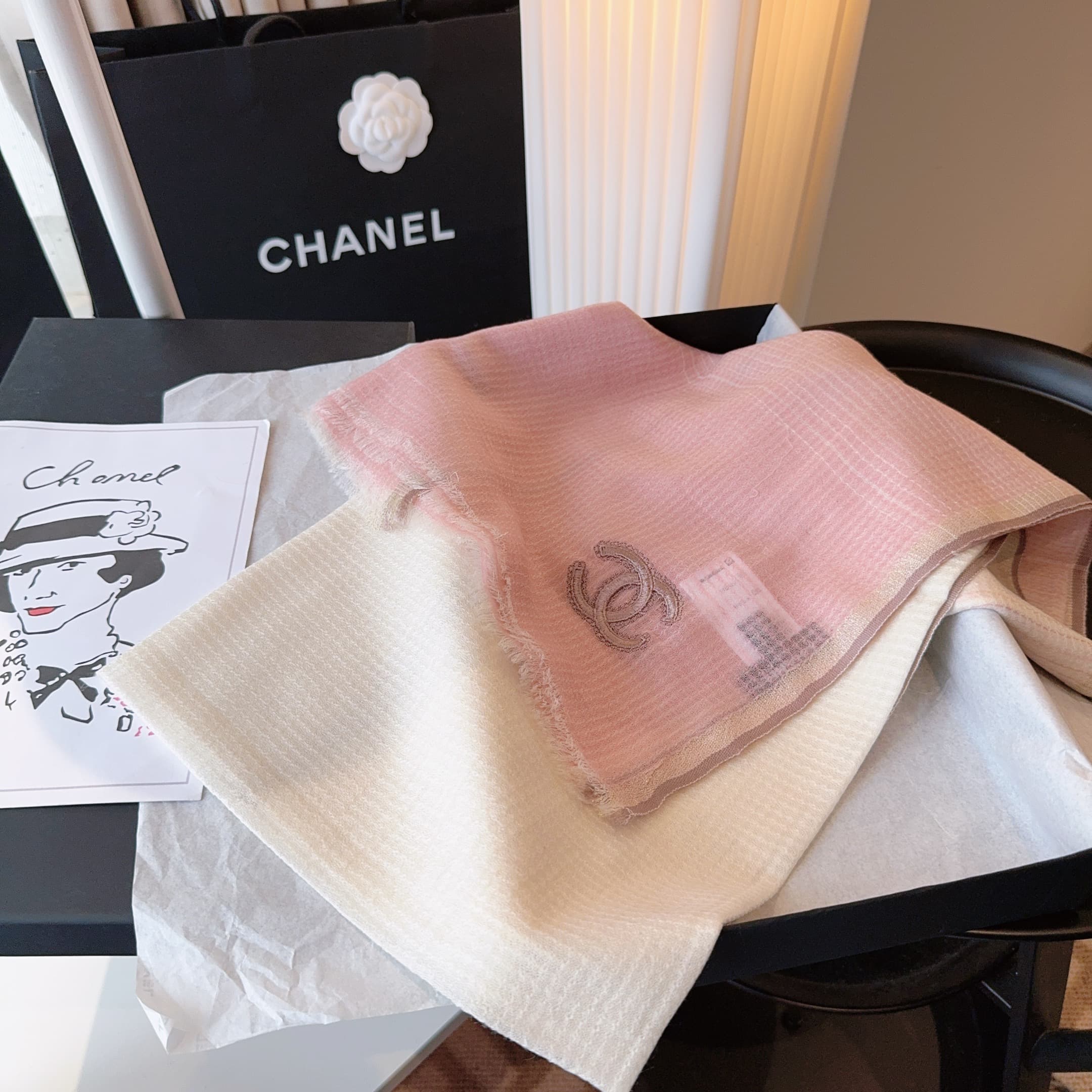Chanel Cashmere Rep Scarf | Watercolor Gradient Wrap image 6