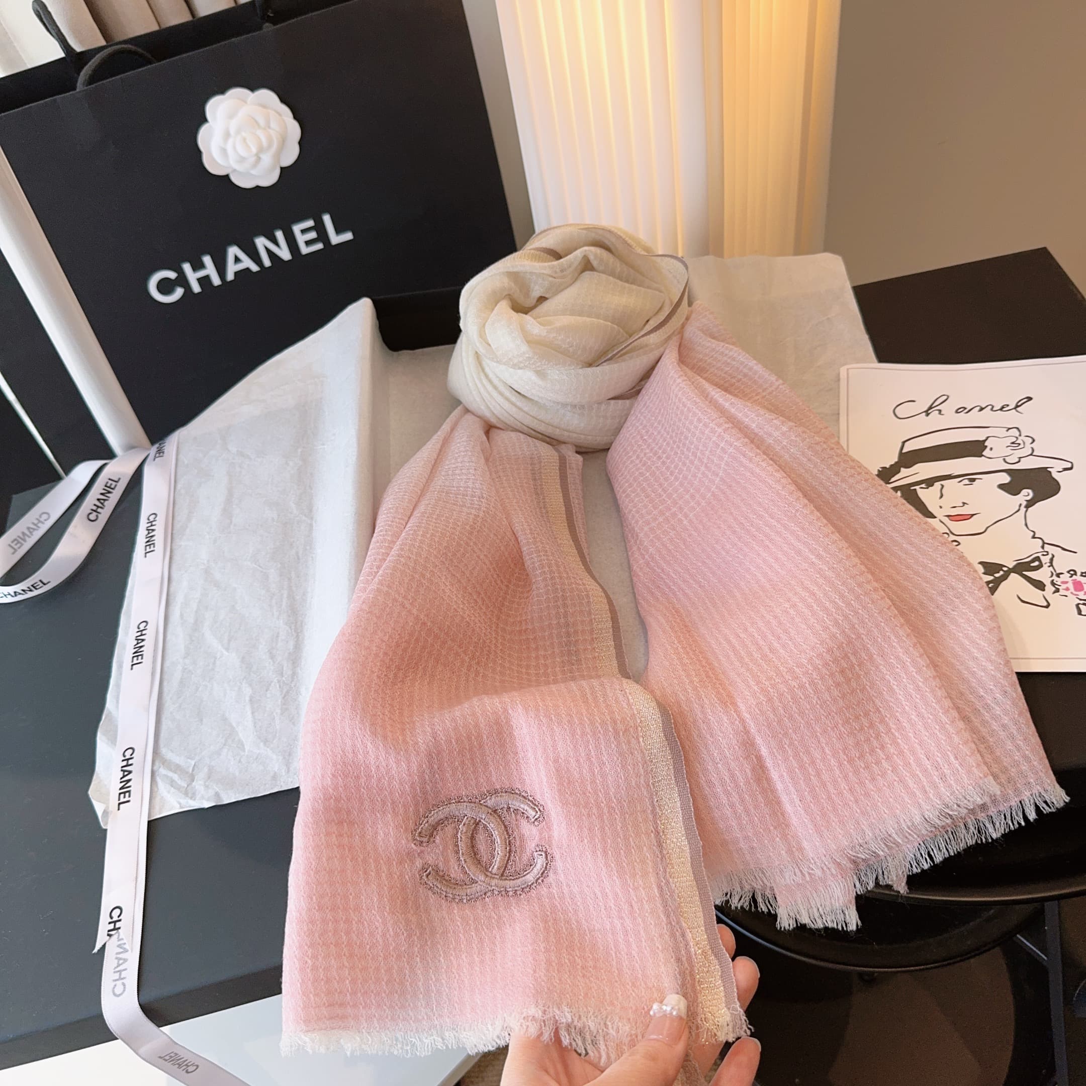 Chanel Cashmere Rep Scarf | Watercolor Gradient Wrap image 8