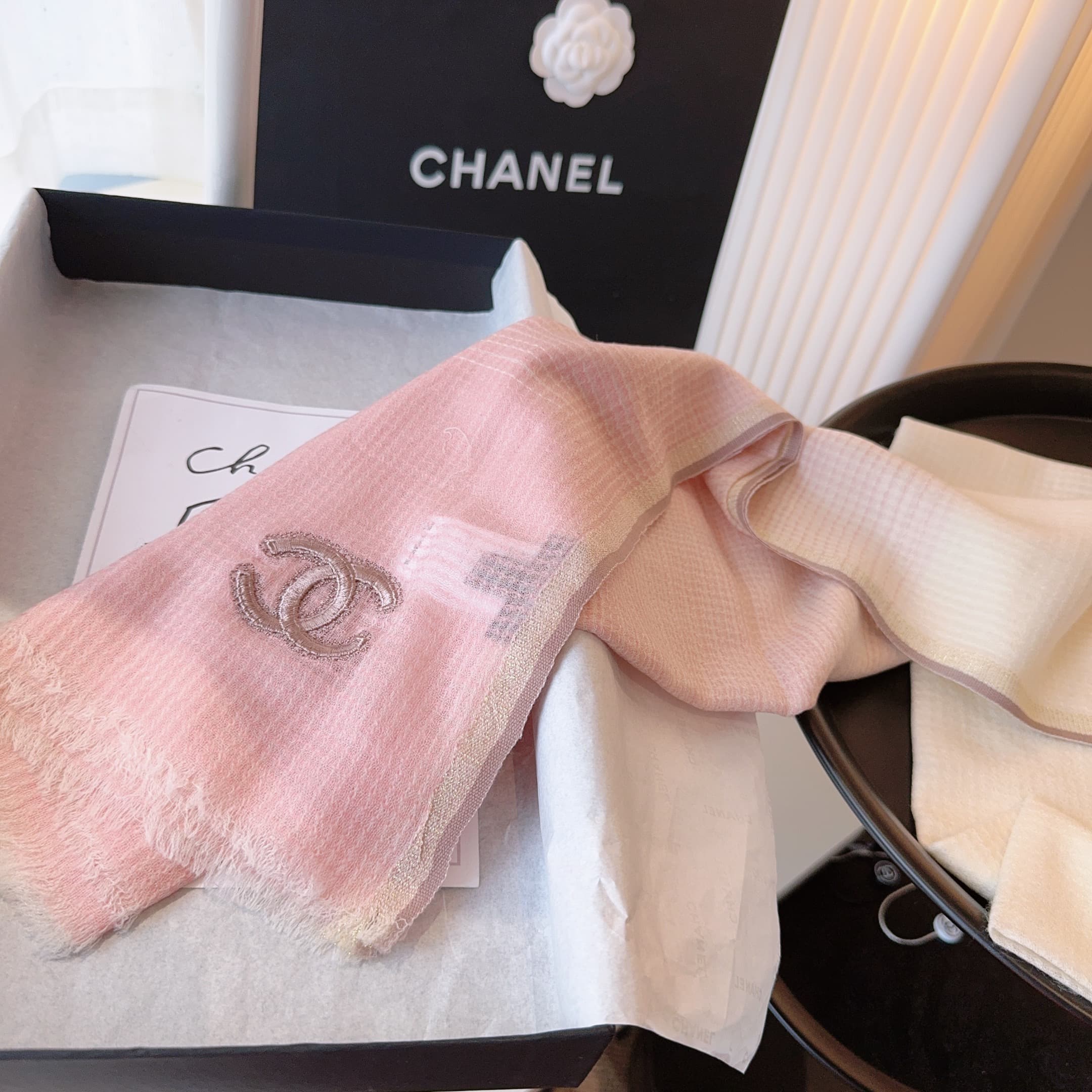Chanel Cashmere Rep Scarf | Watercolor Gradient Wrap image 11
