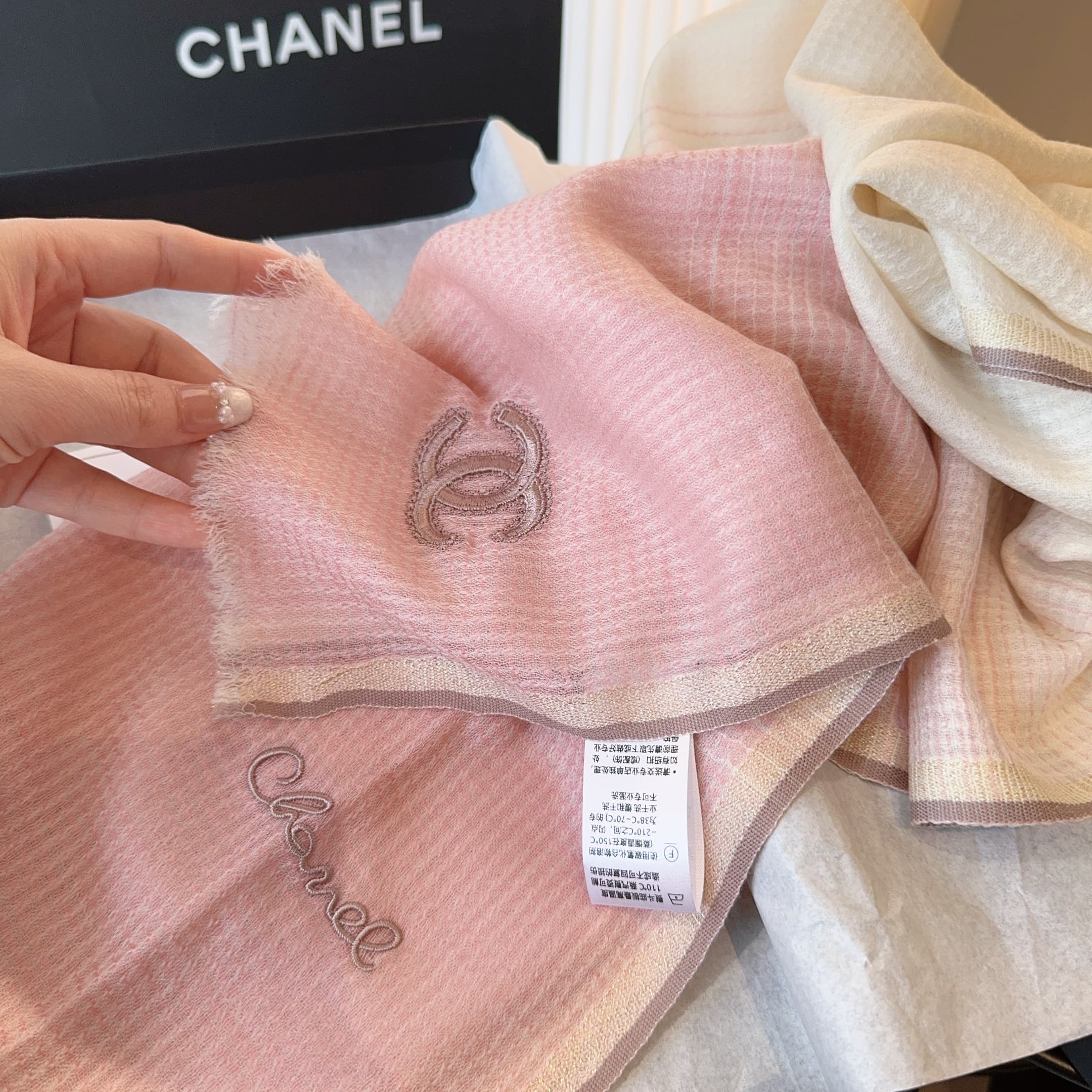 Chanel Cashmere Rep Scarf | Watercolor Gradient Wrap image 12