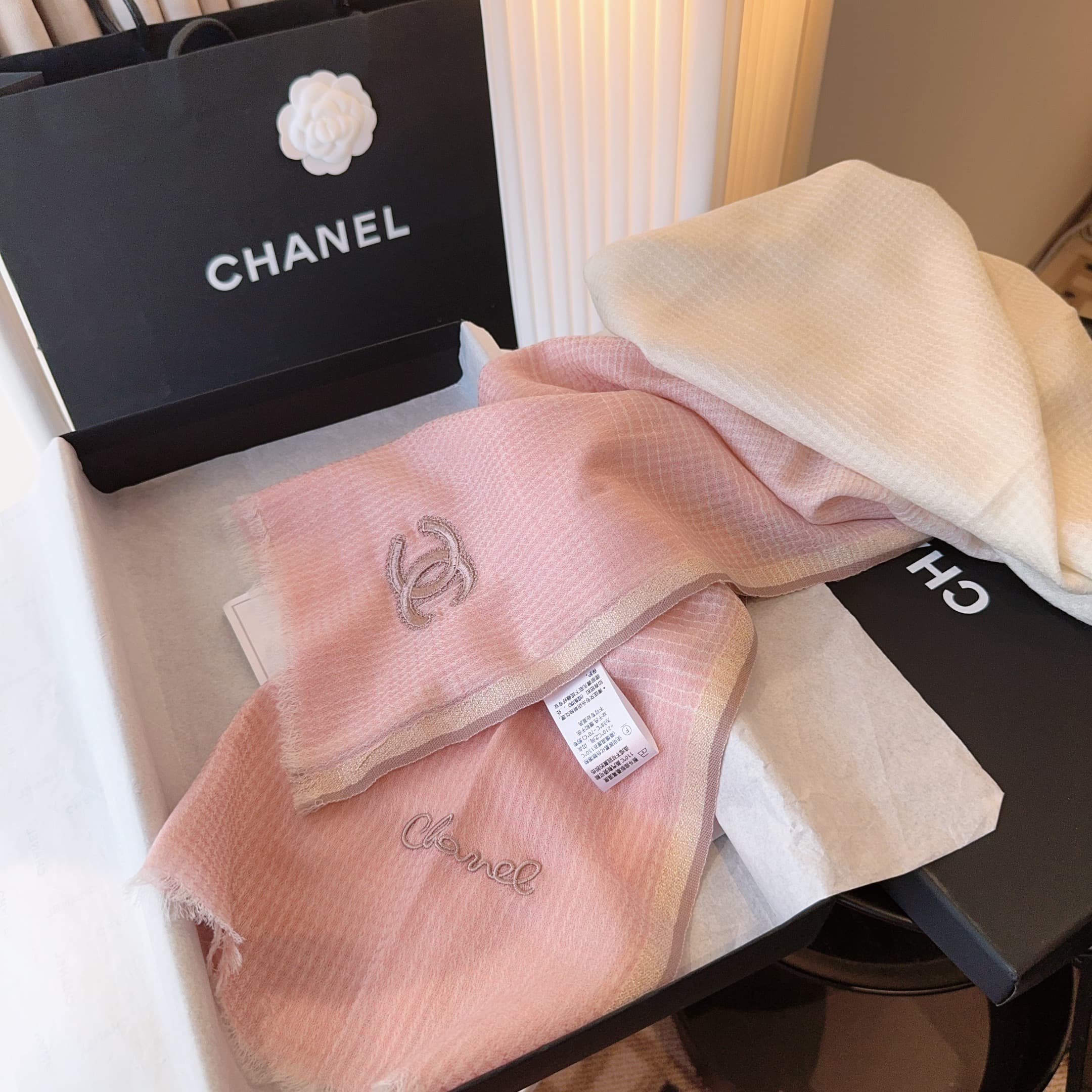 Chanel Cashmere Rep Scarf | Watercolor Gradient Wrap image 13