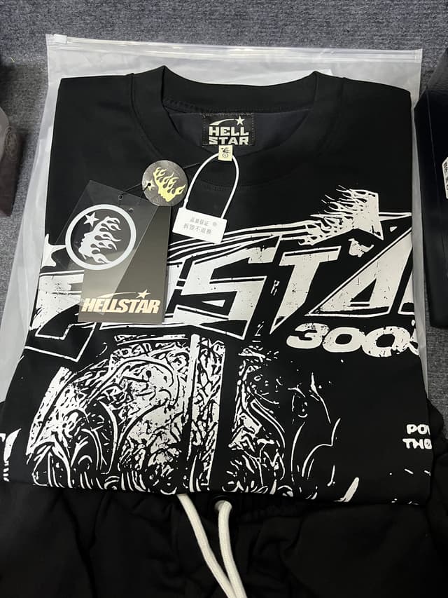 Hellstar Rep Graphic T-shirt Palm Angels Shorts Matching Set, Prada Rep Saffiano Leather Shoulder Bag | Yupoo image 3