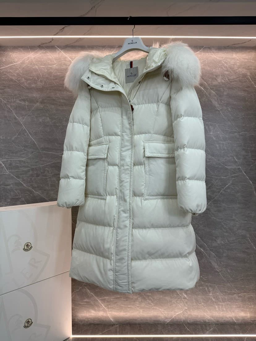 Moncler Women's Mid-Length Hooded Down Jacket - Oversized Wool Collar image 1