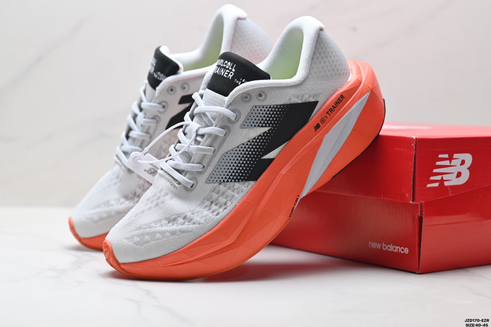 White Upper & Orange Sole New Balance FuelCell Rep Sneakers MFCXLK3 image 8