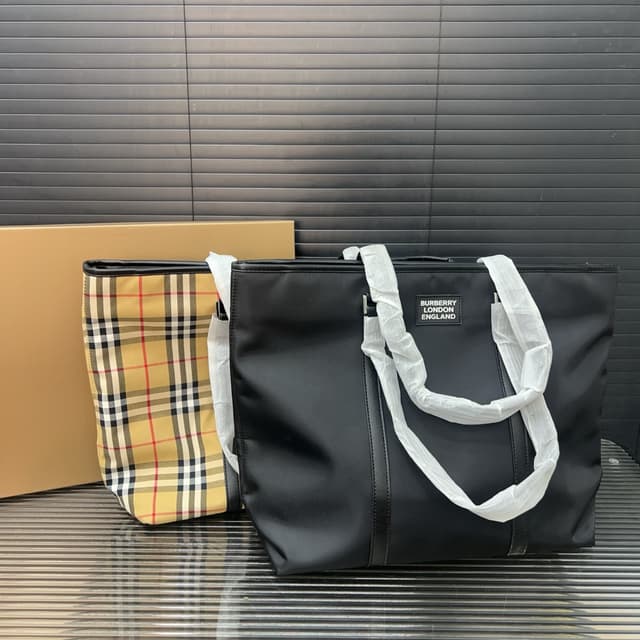 YUPOO Burberry Blcak Canvas Check Tote Bag – Unisex Shopping Bag, 42x37cm | Rep Bags image 1