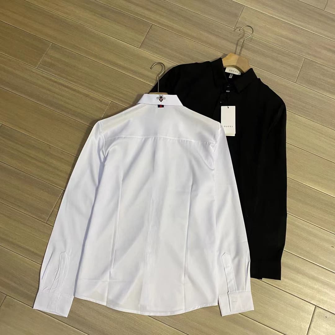 YupooPA GUCCI Bee Embroidery Stripe Wrinkle-Resistant Long-Sleeve Shirt