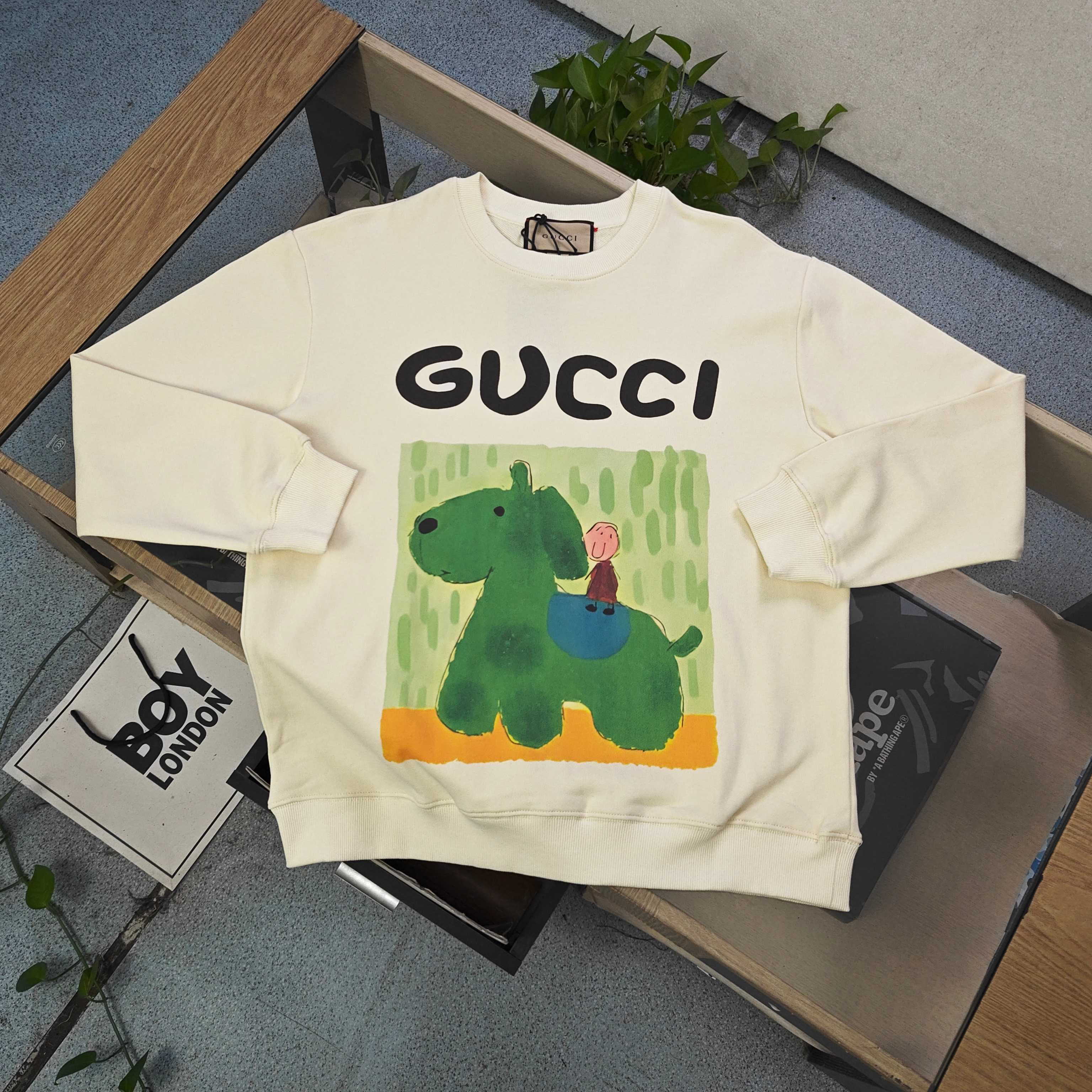 YupooPA Gucci green illustration pattern logo printed casual hoodie