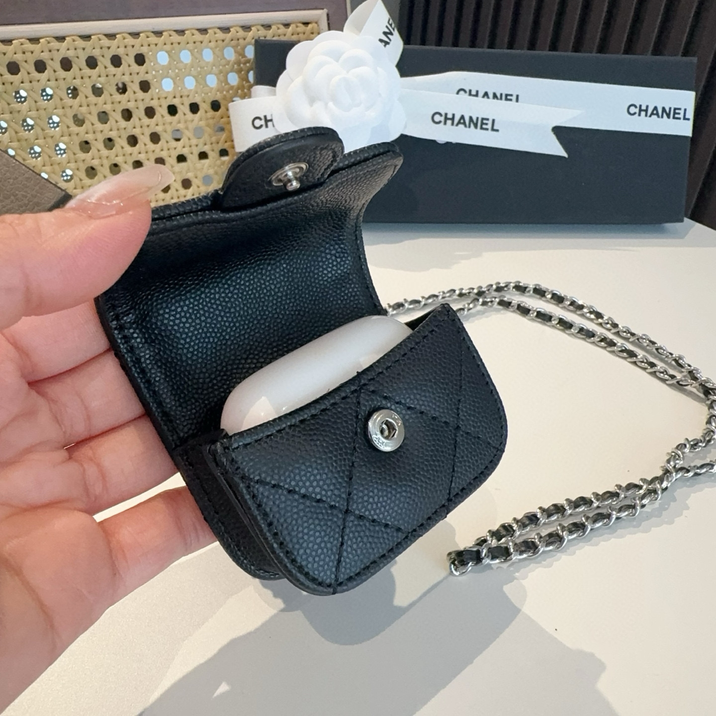 YupooPA Chanel Luxury Quilted Caviar Leather Earbud Case 👜 image 7