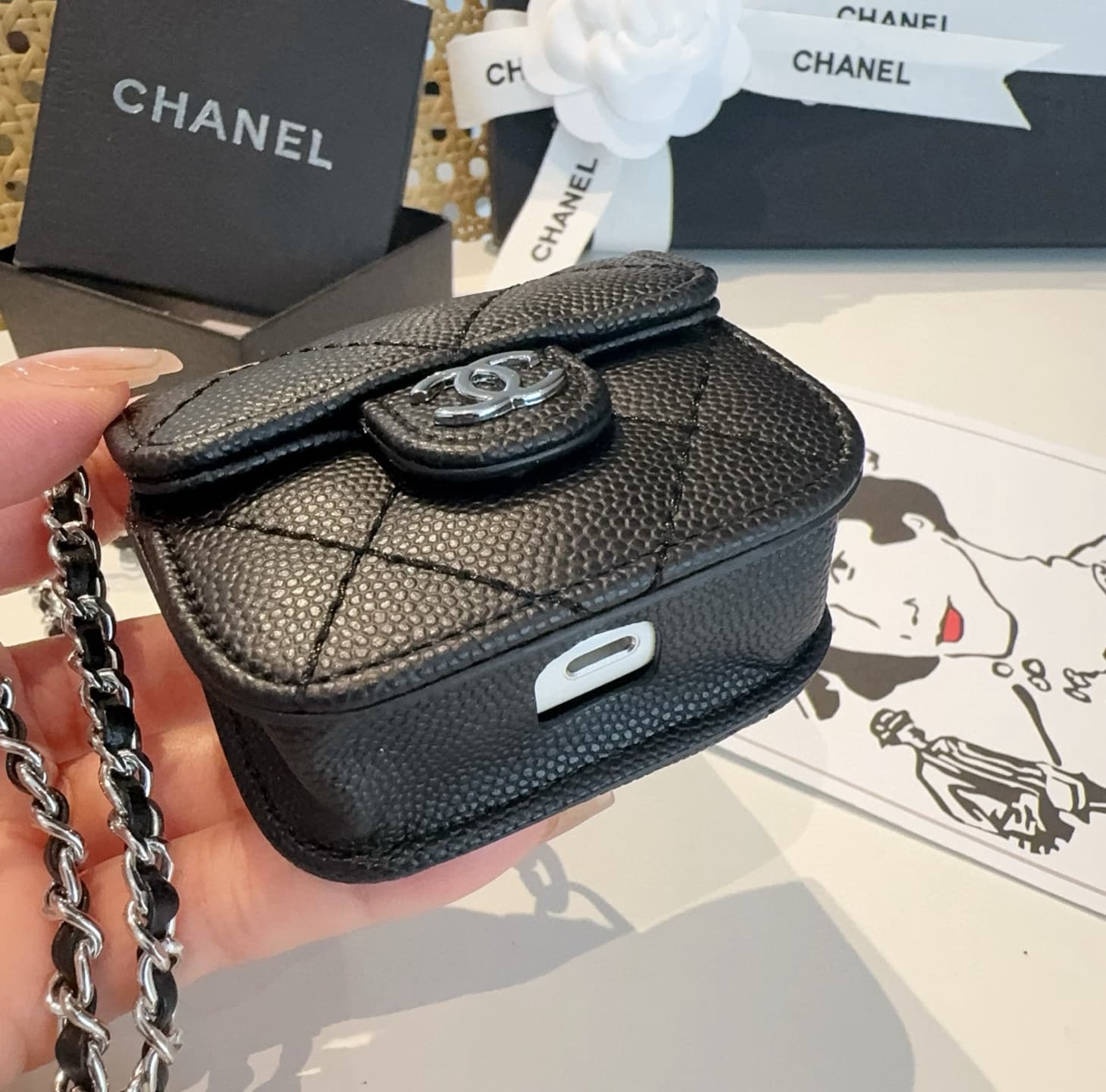 YupooPA Chanel Luxury Quilted Caviar Leather Earbud Case 👜 image 9