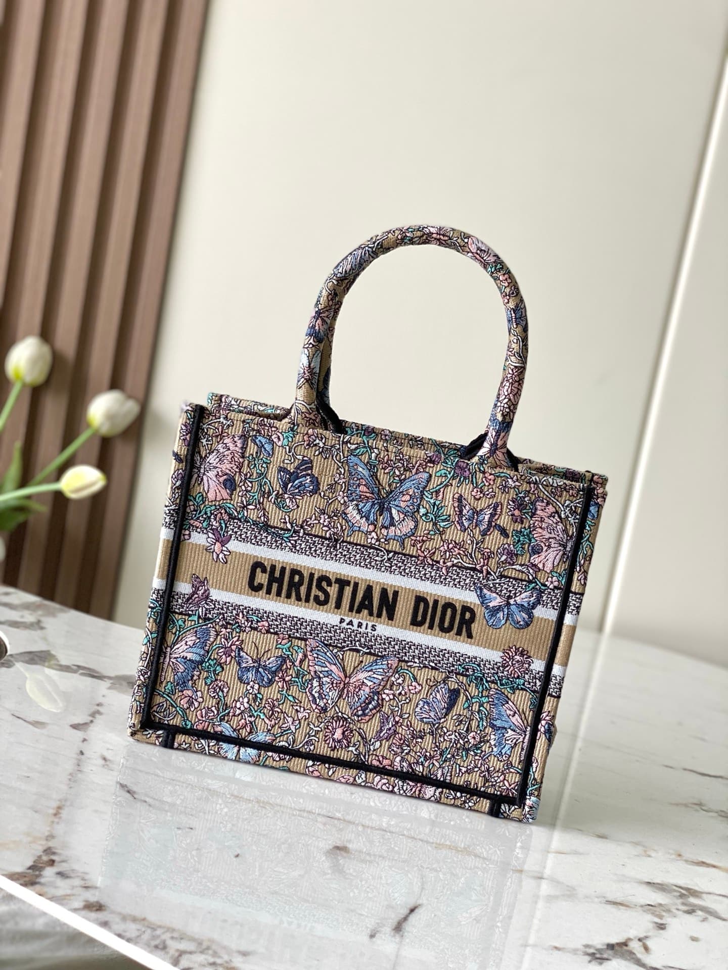 YupooPA Dior Book Tote Mini Apricot Butterfly Embroidery