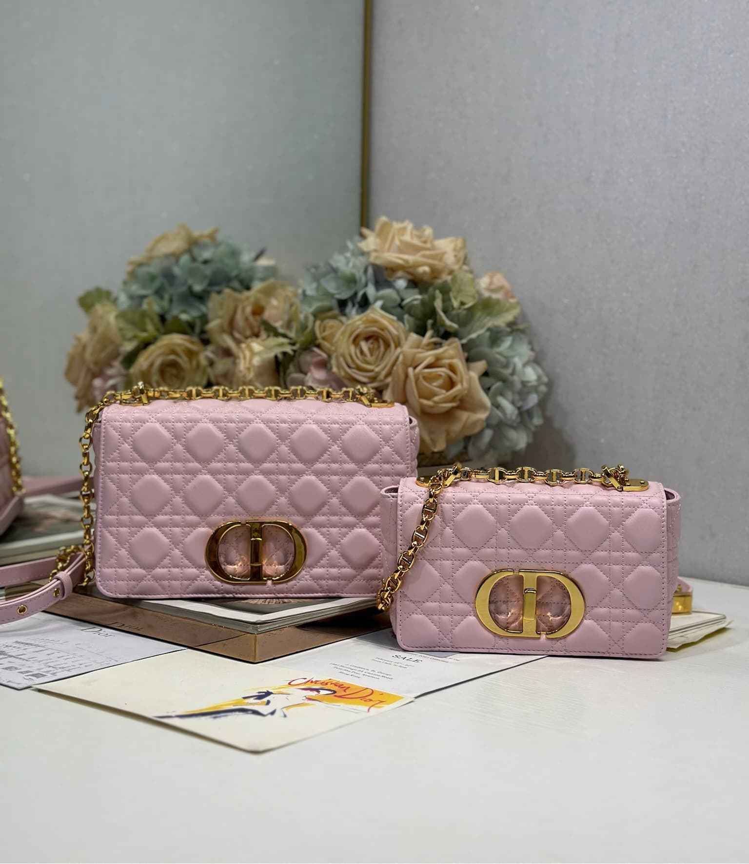 YupooPA Dior Caro Bag Pink Waxed Leather Gold Metal Buckle